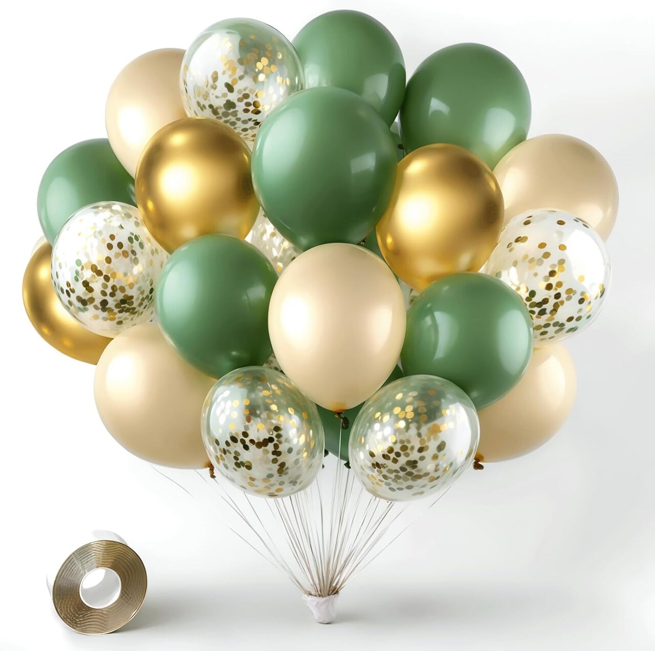 50 pcs Olive Green Blush Gold Metallic Latex Balloon(Green Gold)11.8 x 7.8 x 0.6 inches